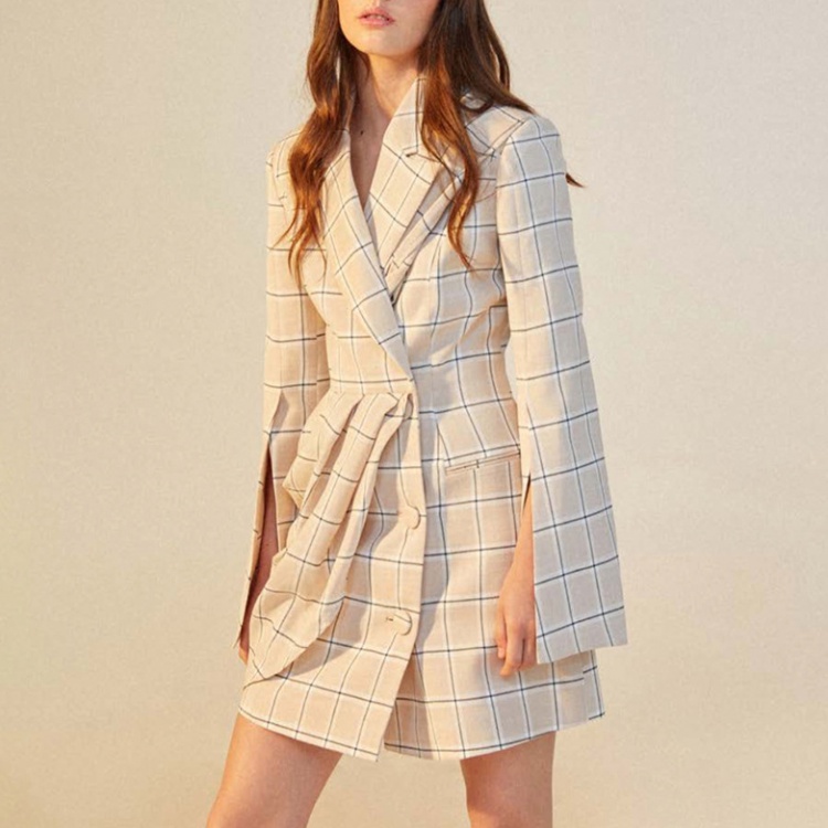 Autumn breasted plaid business suit sexy fashion dress for women