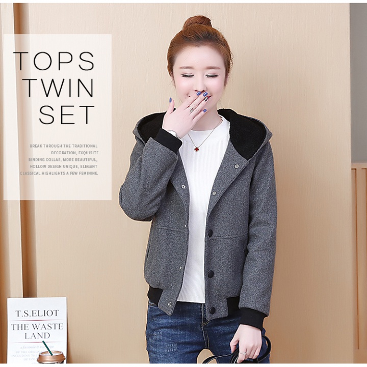 Autumn and winter hooded short Korean style jacket for women