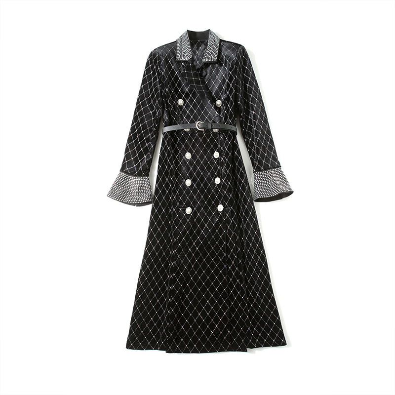 Rhinestone double-breasted coat velvet dress