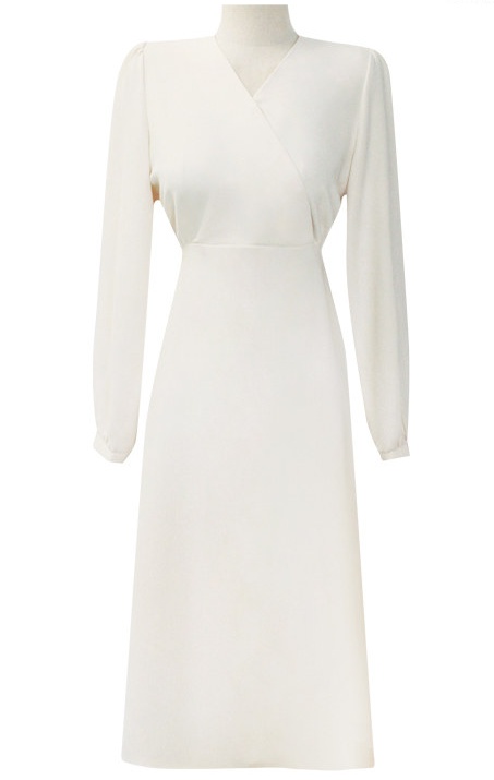 Korean style all-match V-neck simple pure long dress