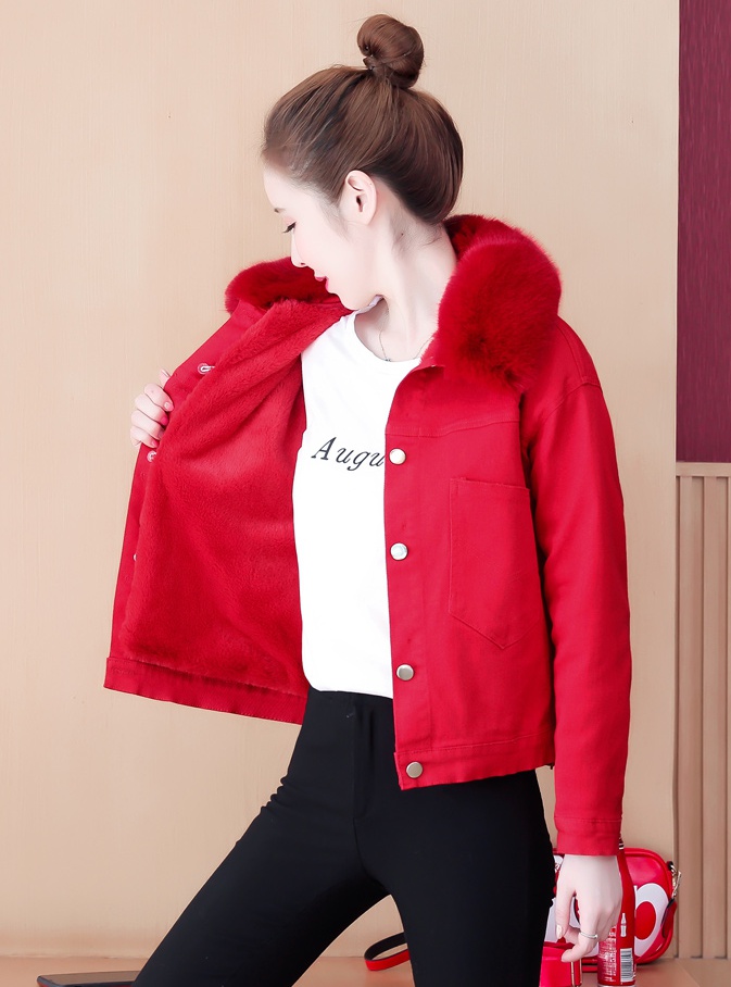 Winter denim cotton coat thick plus velvet coat for women