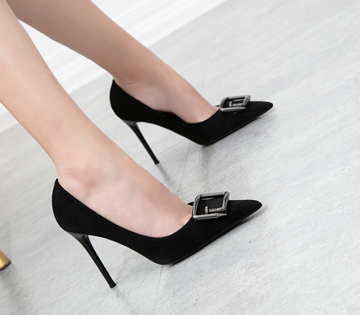 Pointed metal buckles shoes fashion stilettos