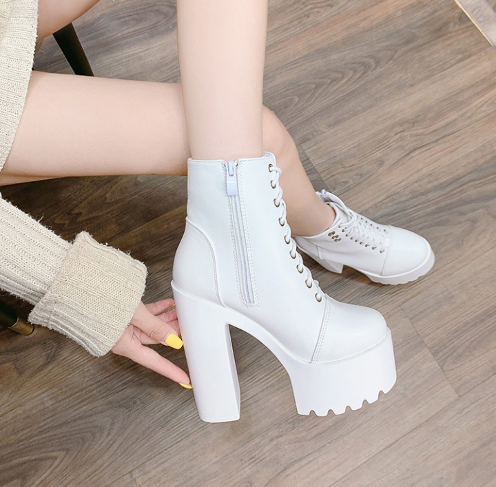 High-heeled thick crust short boots white boots for women