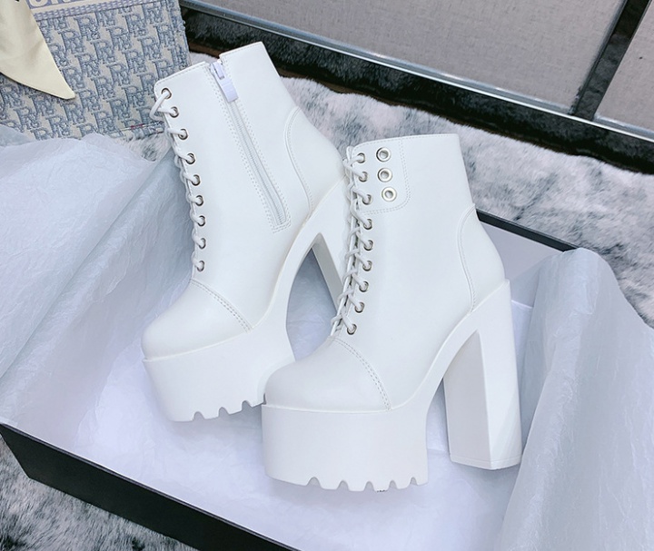 High-heeled thick crust short boots white boots for women