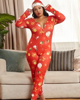 Sexy christmas large yard printing knitted leotard
