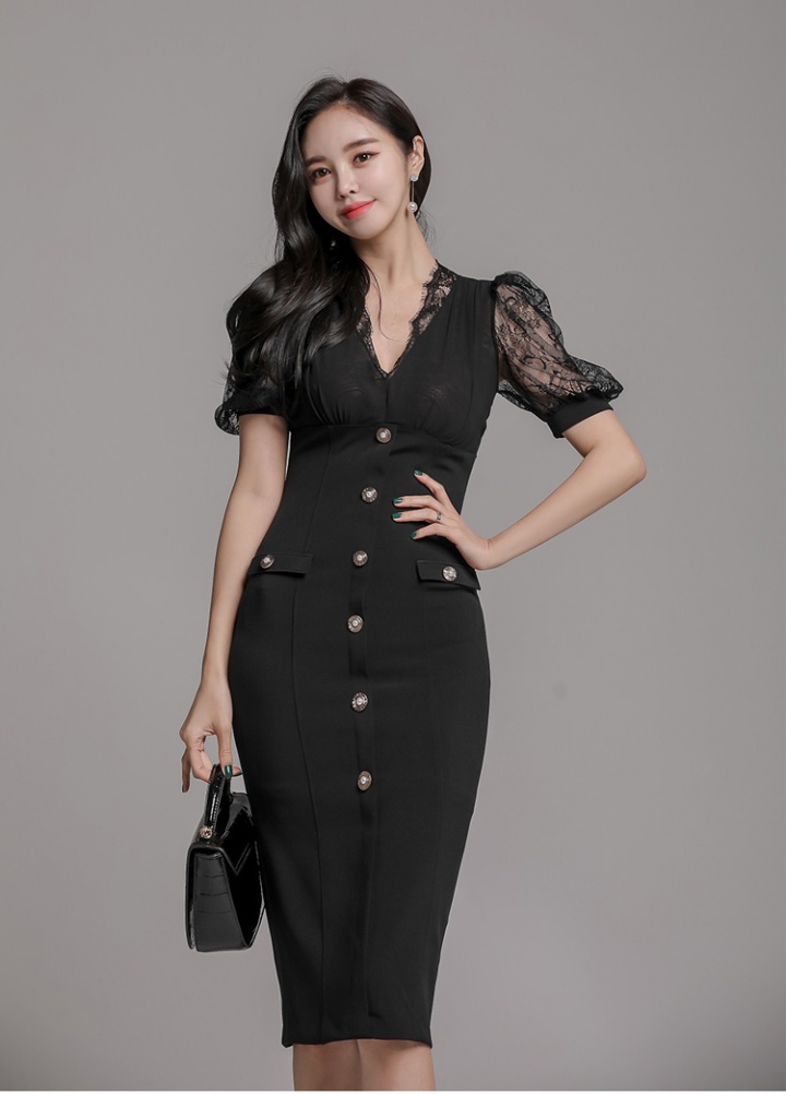 Korean style slim profession V-neck package hip dress