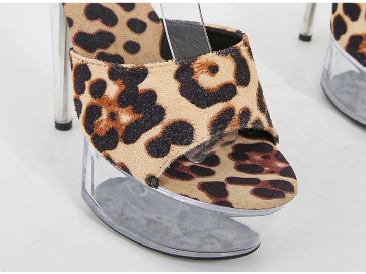 Transparent fine-root platform leopard sandals