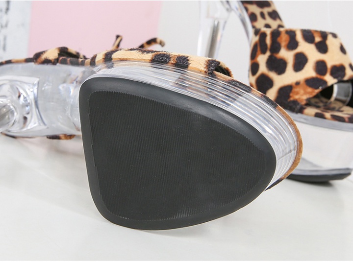 Transparent fine-root platform leopard sandals