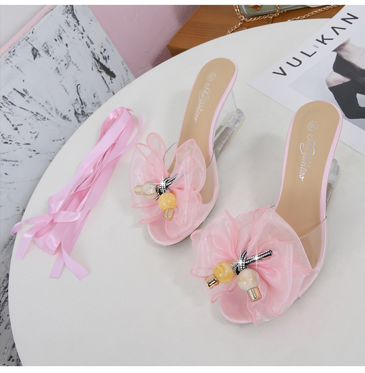Flowers transparent slippers Korean style high-heeled shoes