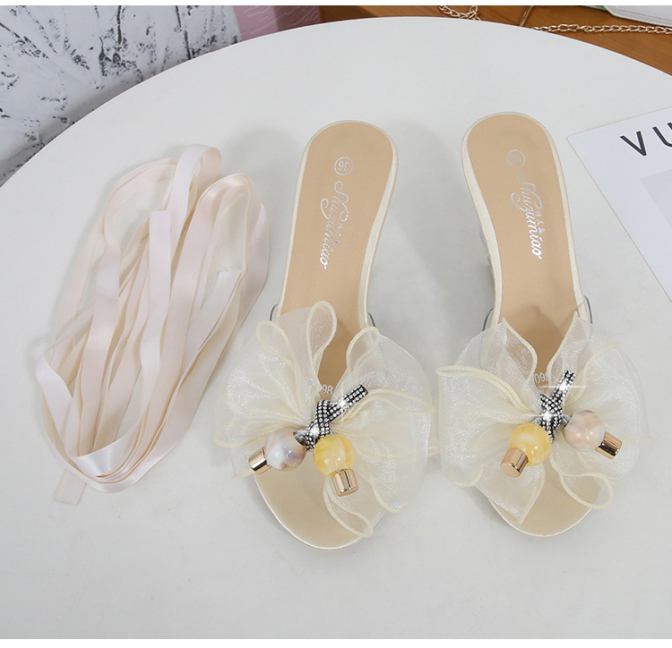 Flowers transparent slippers Korean style high-heeled shoes