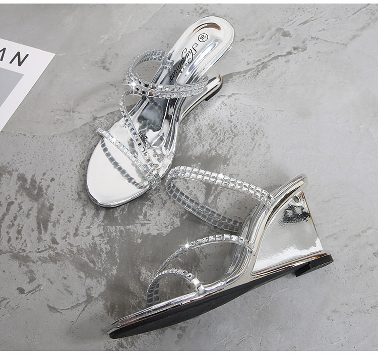 Summer slipsole glass rhinestone crystal sandals for women