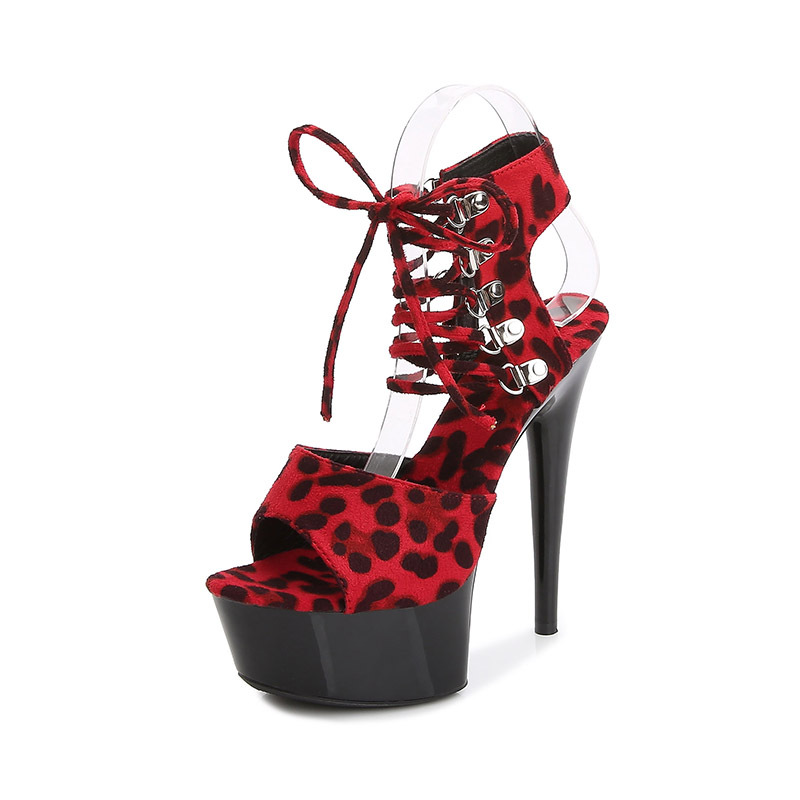 Fine-root leopard platform high-heeled sandals