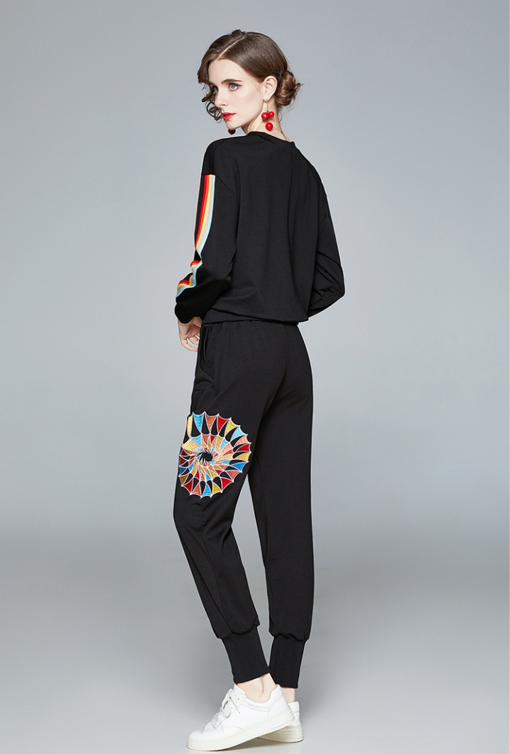 Personality embroidery hoodie splice casual pants a set