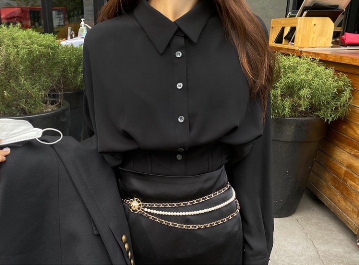 Korean style pinched waist shirt winter slim tops for women