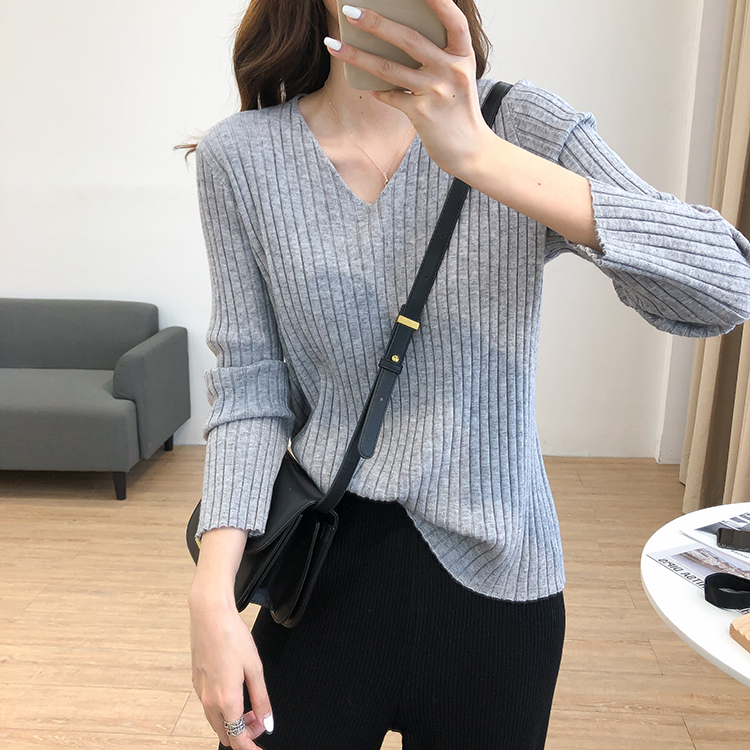 Pullover long sleeve tops all-match slim sweater