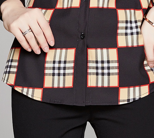 All-match fashion printing slim pinched waist shirt