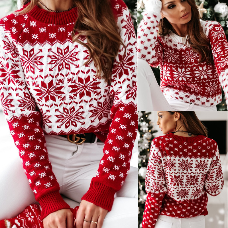 Knitted European style long sleeve sweater for women