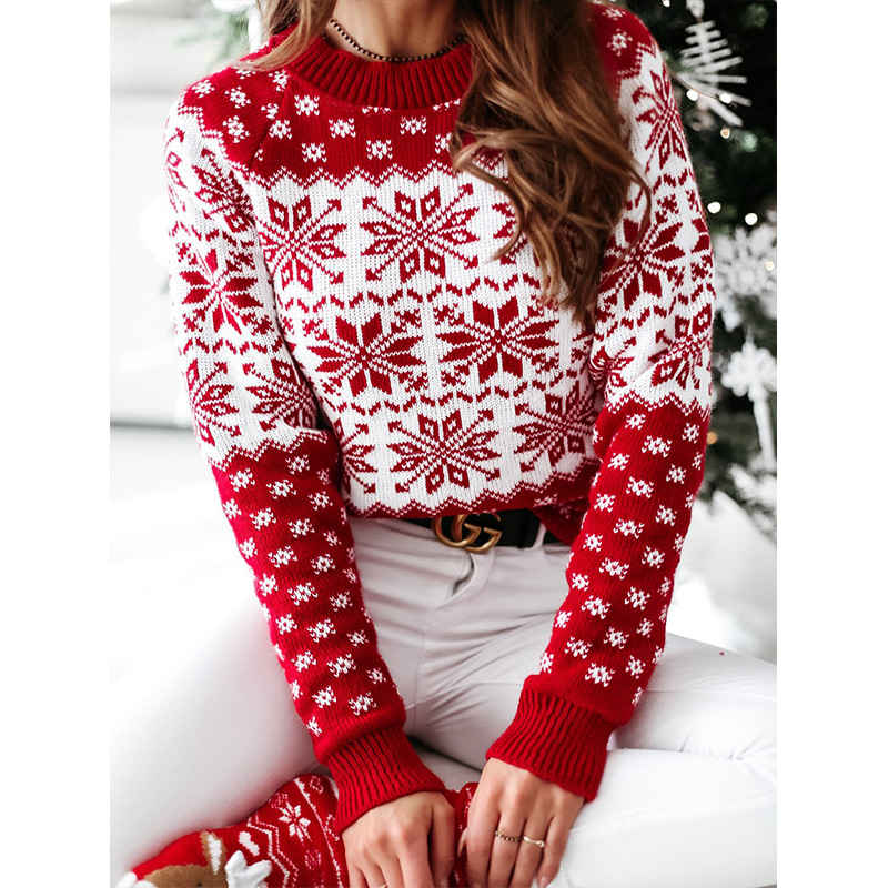 Knitted European style long sleeve sweater for women