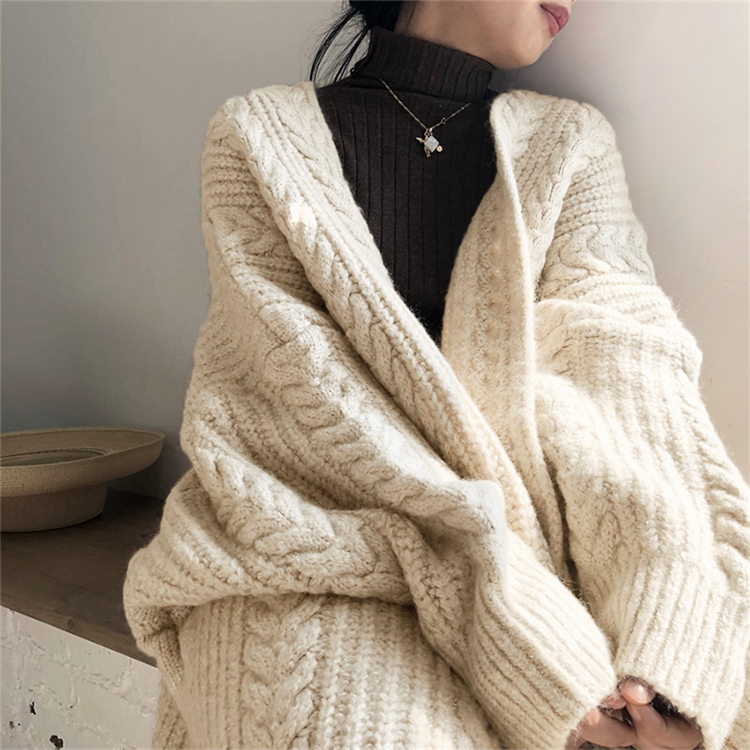 Loose thick cardigan twist retro sweater for women