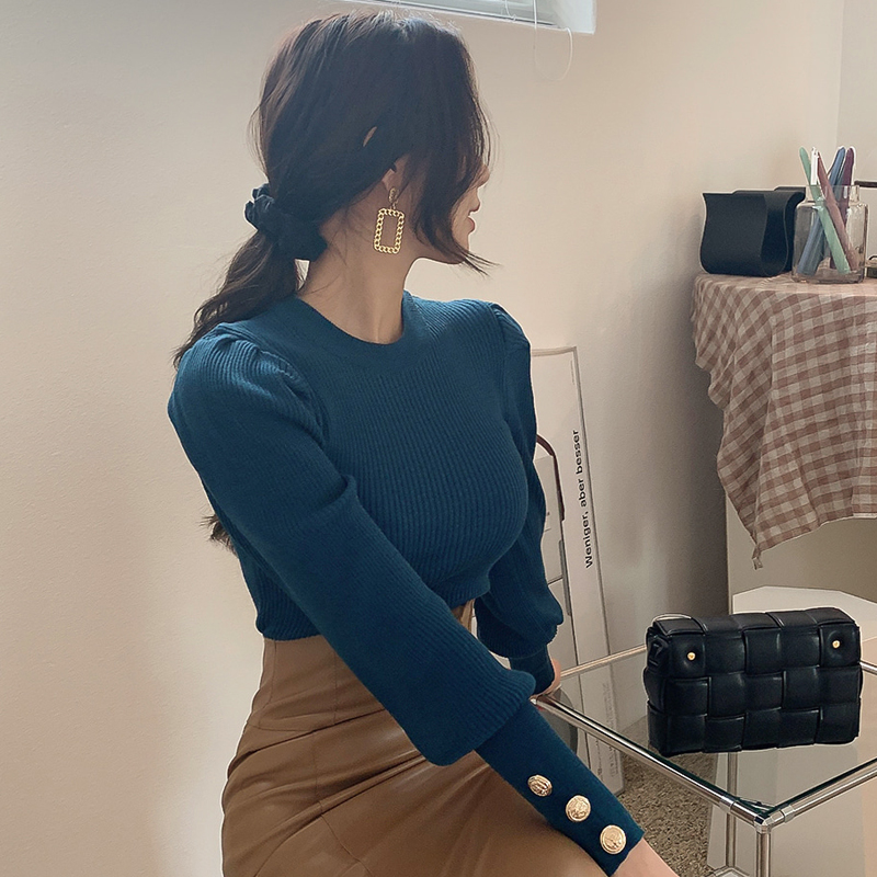 Autumn and winter small shirt puff sleeve sweater