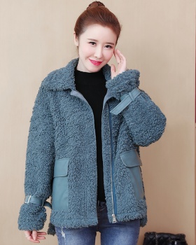 Splice loose blue autumn and winter coat for women