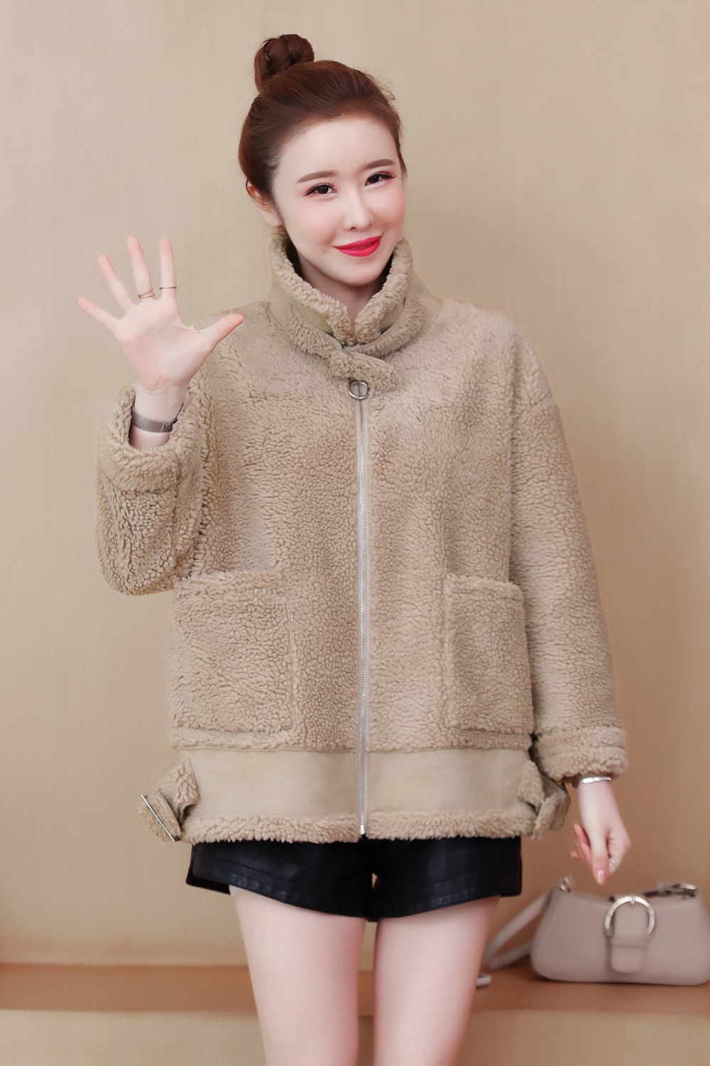 Leather cashmere winter cotton coat loose coat for women