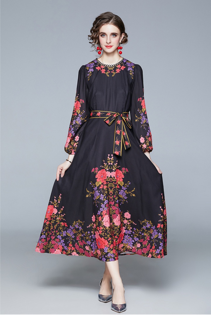 Floral vacation dress pinched waist long dress