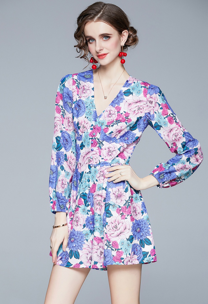 Big flower jumpsuit autumn and winter shorts for women