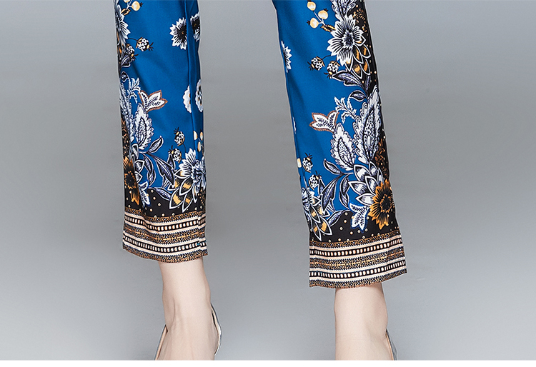 Lapel long sleeve pencil pants printing fashion shirt 2pcs set
