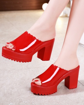 Thick all-match fish mouth middle-heel slippers for women