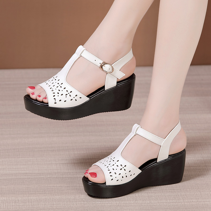 Soft soles middle-heel hollow slipsole sandals for women