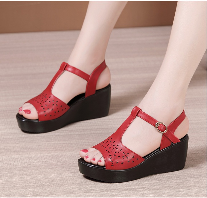 Soft soles middle-heel hollow slipsole sandals for women