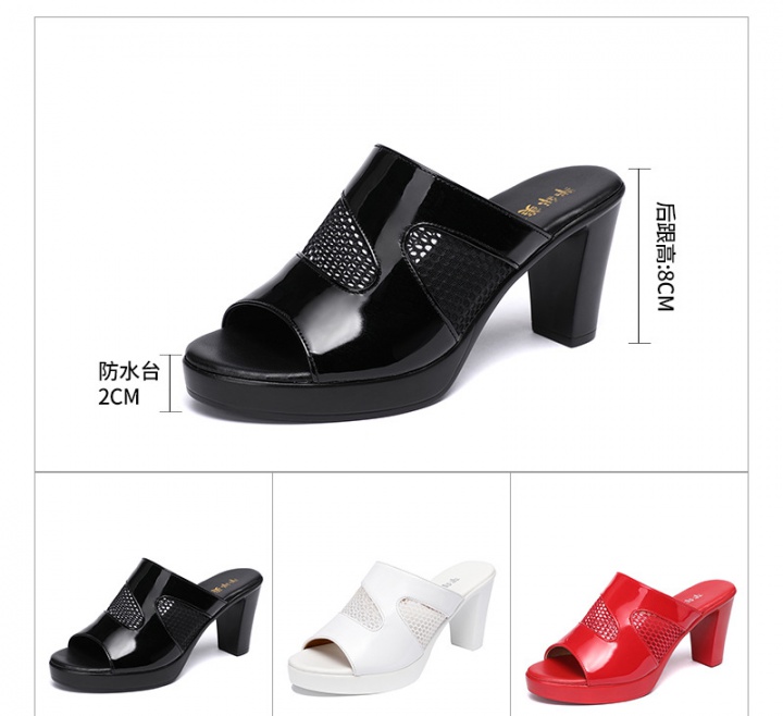 Patent leather slippers gauze platform for women