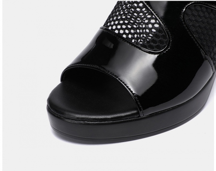 Patent leather slippers gauze platform for women