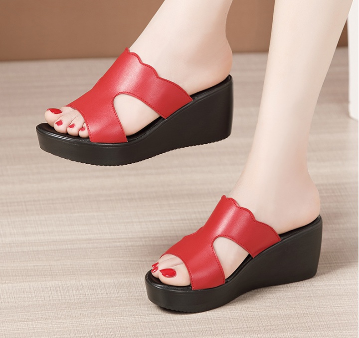 Fashion all-match platform red slippers for women