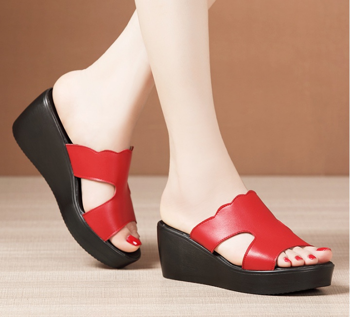 Fashion all-match platform red slippers for women