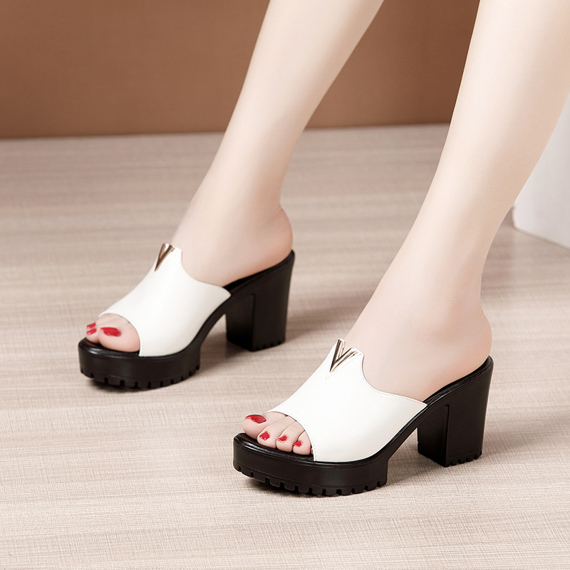 White thick platform large yard slippers for women