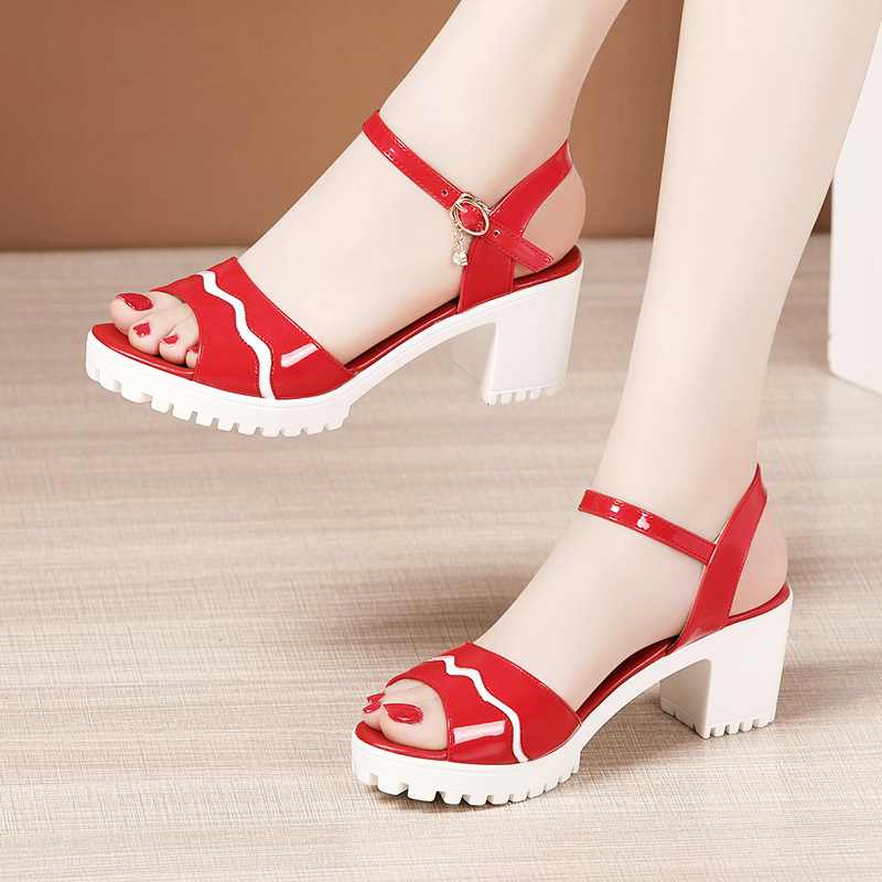 Middle-heel fish mouth platform summer sandals