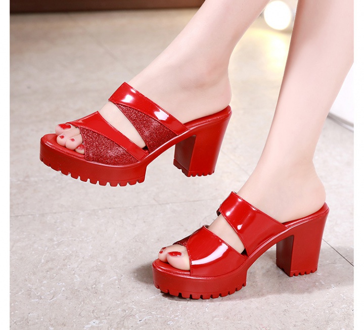 High-heeled mixed colors slippers large yard shoes for women