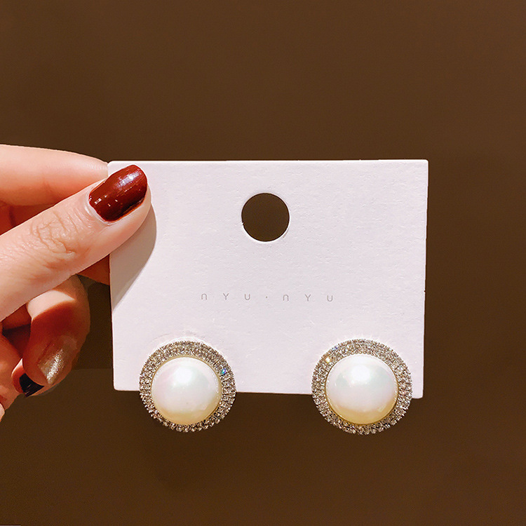 Pearl antique silver all-match exaggeration earrings