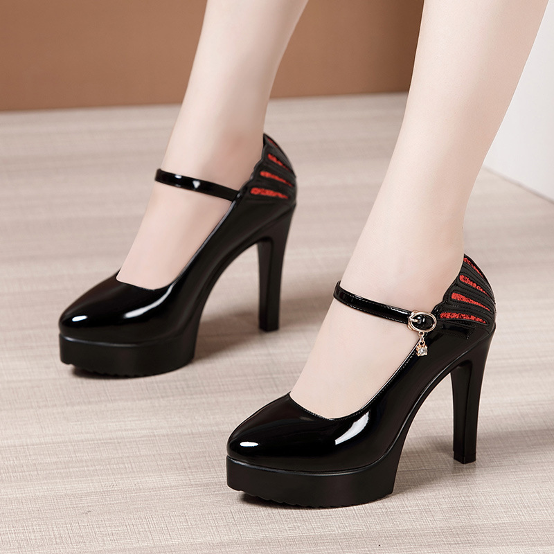 Fine-root high-heeled shoes patent leather footware for women