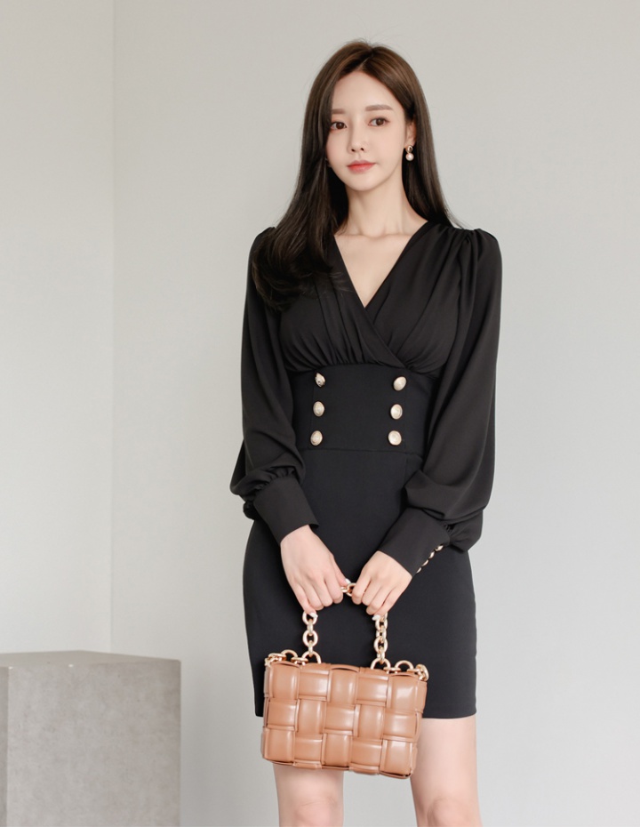 Sexy Korean style package hip V-neck elegant dress