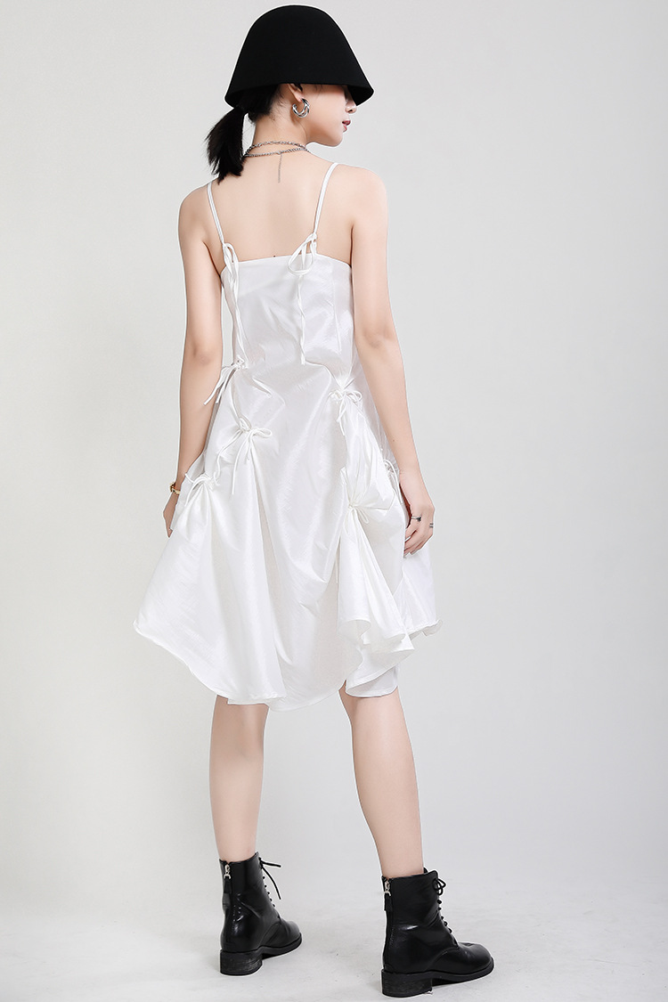 Many folds drawstring strap dress summer dress for women