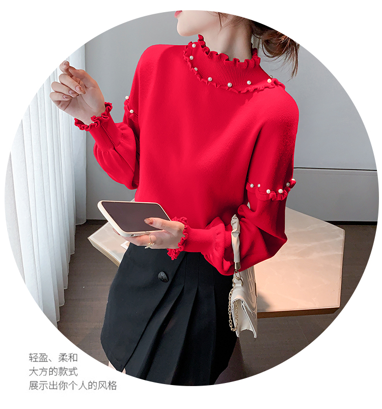 Red thick loose wears outside pullover sweater for women