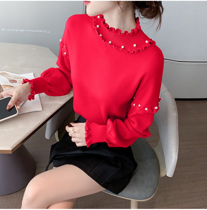 Red thick loose wears outside pullover sweater for women