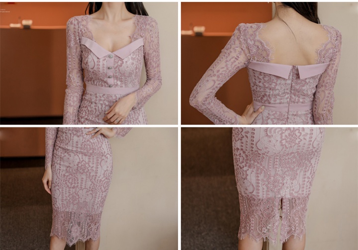 Korean style slim lace temperament winter dress
