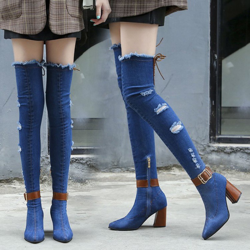 Elasticity pointed thigh boots autumn and winter boots