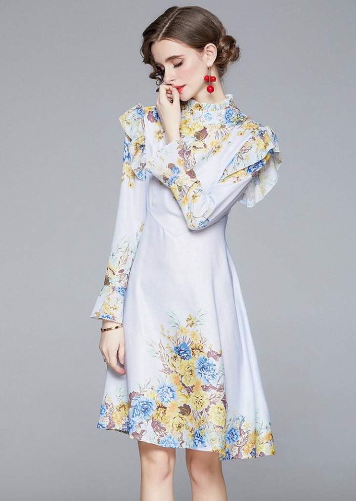Retro floral beautiful tender long sleeve bottoming dress