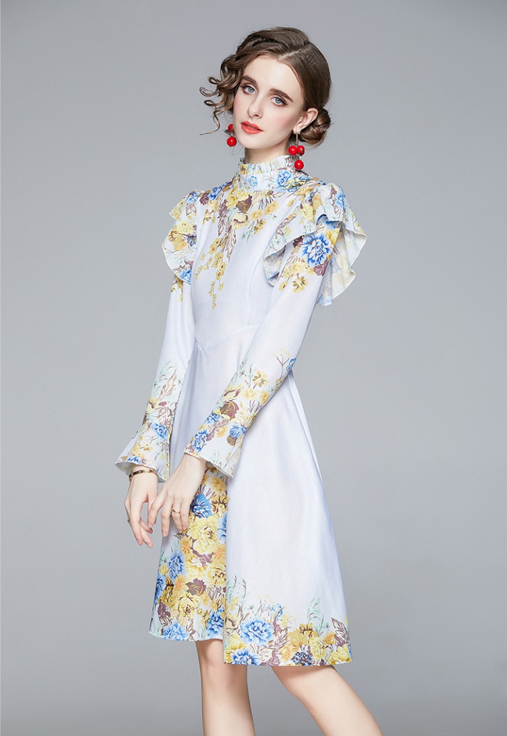 Retro floral beautiful tender long sleeve bottoming dress