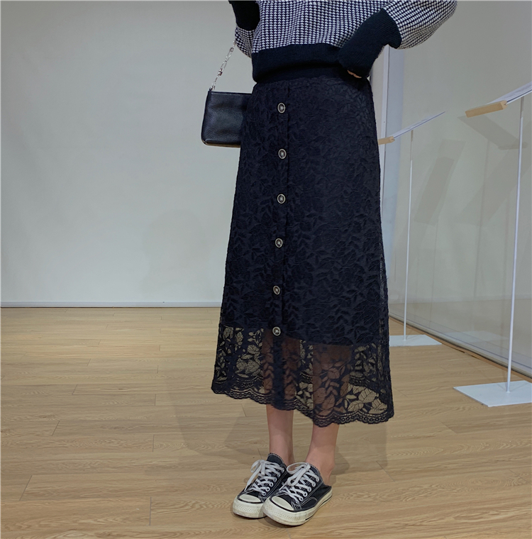 Lace jacquard knitted elastic autumn and winter skirt